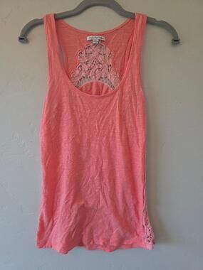 American Eagle Coral Lace Back Tank Top Womens M Crochet Racerback Boho
